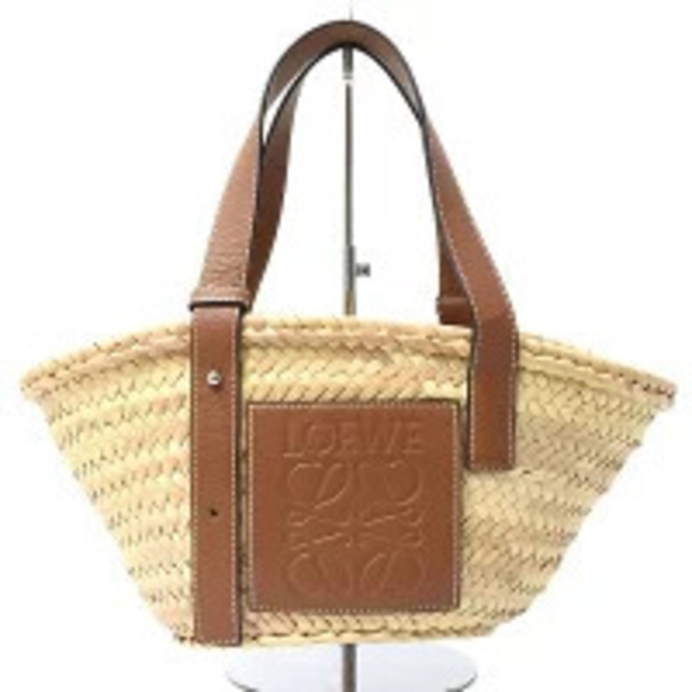 Loewe basket bag Anagram palm leaf calfskin tan brown